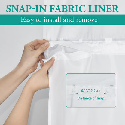 No Hook Geometric Striped Shower Curtain with Snap in Fabric Liner Set - Hotel Shower Curtain and Liner Set with See Through Mesh Top Window,Machine Washable, 71x74 INCH - Black White Herringbone