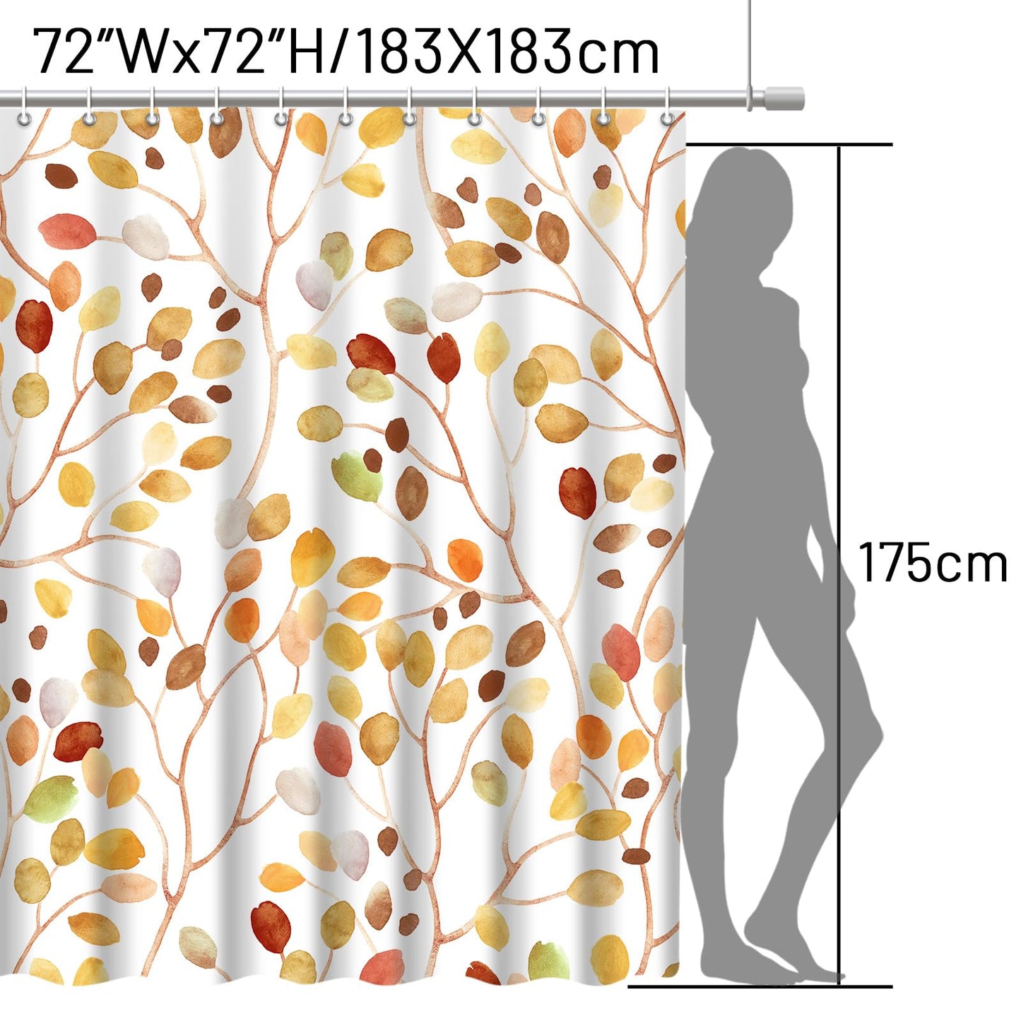 LXBNI Fall Shower Curtain for Bathroom, Colorful Boho Floral Shower Curtains, Modern Autumn Plants Abstract Tree Leaves Bath Curtain with Hooks, Waterproof Fabric 72x72 Inches, Brown Red