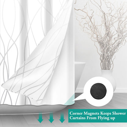 LXBNI No Hook Ombre Grey White Striped Shower Curtain with Snap in Fabric Liner Set - Hotel Shower Curtain and Liner Set with See Through Mesh Top Window,Machine Washable, 71x74 INCH