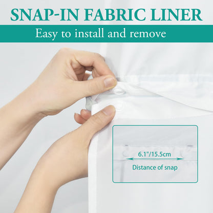 LXBNI No Hook Ombre Teal Striped Shower Curtain with Snap in Fabric Liner Set - Hotel Shower Curtain and Liner Set with See Through Mesh Top Window,Machine Washable, 71x74 INCH