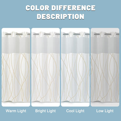 LXBNI No Hook Beige Khaki Striped Shower Curtain with Snap in Liner Set - Hotel Shower Curtain and Liner Set with See Through Mesh Top Window,Machine Washable, 71x74 INCH