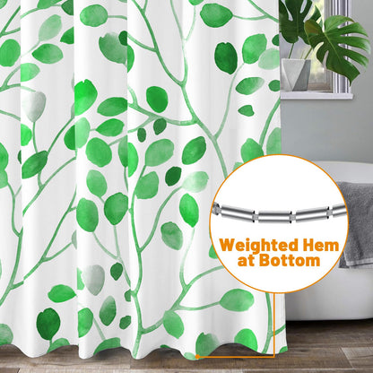 LXBNI Dark Green Shower Curtain for Bathroom, Abstract Plant Leaves Design, Minimalist Botanical Decorative Bath Curtains Waterproof, Includes 12 Hooks,72x72 Inches