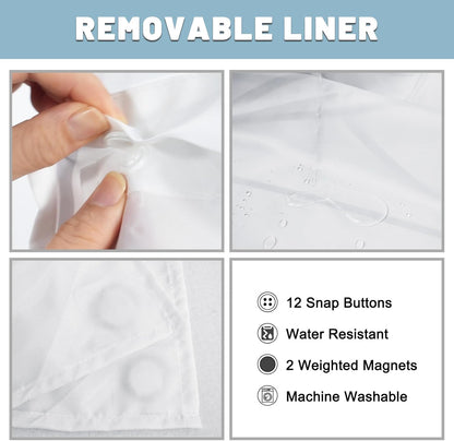 LXBNI No Hook Beige Khaki Striped Shower Curtain with Snap in Liner Set - Hotel Shower Curtain and Liner Set with See Through Mesh Top Window,Machine Washable, 71x74 INCH
