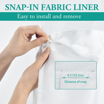LXBNI No Hook Ombre Grey White Striped Shower Curtain with Snap in Fabric Liner Set - Hotel Shower Curtain and Liner Set with See Through Mesh Top Window,Machine Washable, 71x74 INCH