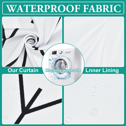 No Hook Geometric Striped Shower Curtain with Snap in Fabric Liner Set - Hotel Shower Curtain and Liner Set with See Through Mesh Top Window,Machine Washable, 71x74 INCH - Black & White Herringbone