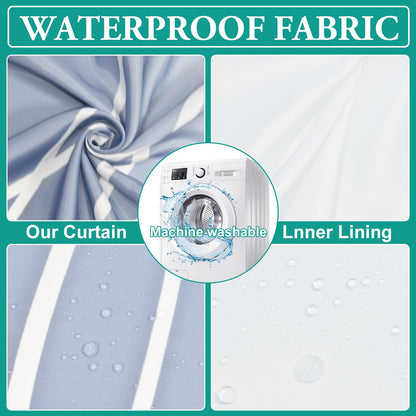 LXBNI No Hook Ombre Blue Striped Shower Curtain with Snap in Fabric Liner Set - Hotel Shower Curtain and Liner Set with See Through Mesh Top Window,Machine Washable, 71x74 INCH