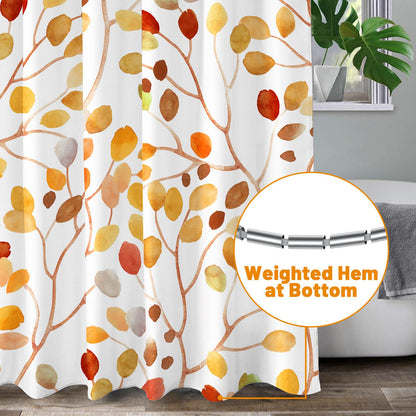 LXBNI Fall Shower Curtain for Bathroom, Colorful Boho Floral Shower Curtains, Modern Autumn Plants Abstract Tree Leaves Bath Curtain with Hooks, Waterproof Fabric 72x72 Inches, Brown Red