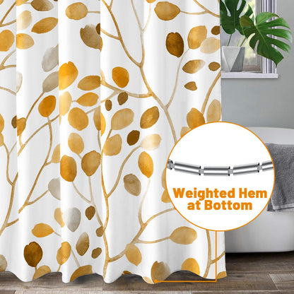 LXBNI Tan Shower Curtains for Bathroom,Boho Watercolor Fall Abstract Plant Flowers Leaves Bath Curtain,Modern Waterproof Shower Curtain with Plastic Hooks,72x72 Inches