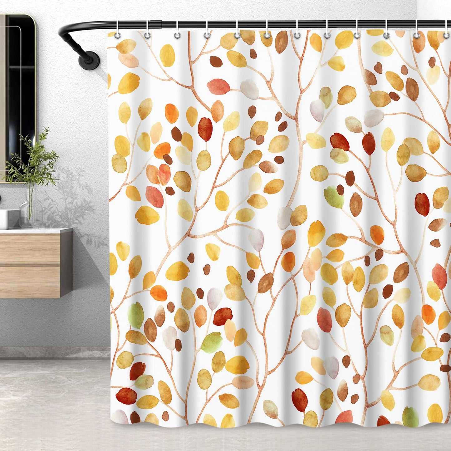 LXBNI Fall Shower Curtain for Bathroom, Colorful Boho Floral Shower Curtains, Modern Autumn Plants Abstract Tree Leaves Bath Curtain with Hooks, Waterproof Fabric 72x72 Inches, Brown Red