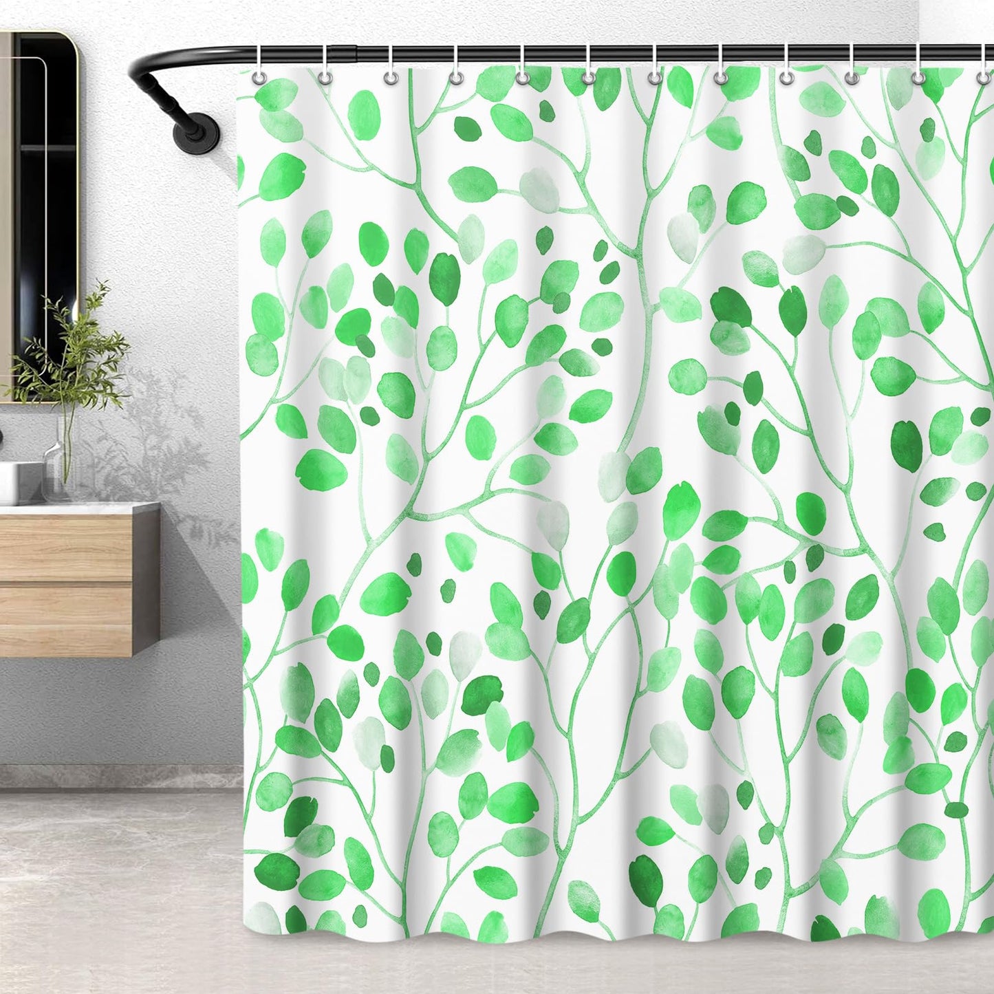 LXBNI Dark Green Shower Curtain for Bathroom, Abstract Plant Leaves Design, Minimalist Botanical Decorative Bath Curtains Waterproof, Includes 12 Hooks,72x72 Inches