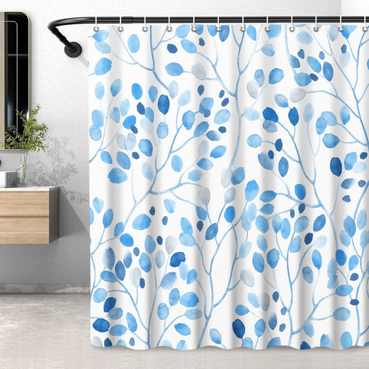 LXBNI Blue Shower Curtains for Bathroom, Watercolor Leaf Washable Floral Shower Curtain, Bathroom Decor Polyester Waterproof Curtain with Hooks,72 x 72 Inches