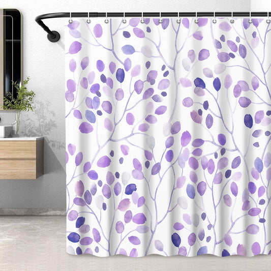 LXBNI Floral Leaf Shower Curtain, Colorful Flower Leaves Bohemian Polyester Fabric Shower Curtain with Plastic Hooks, Bathroom Decor Machine Washable Curtain 72x72 Inches, Purple