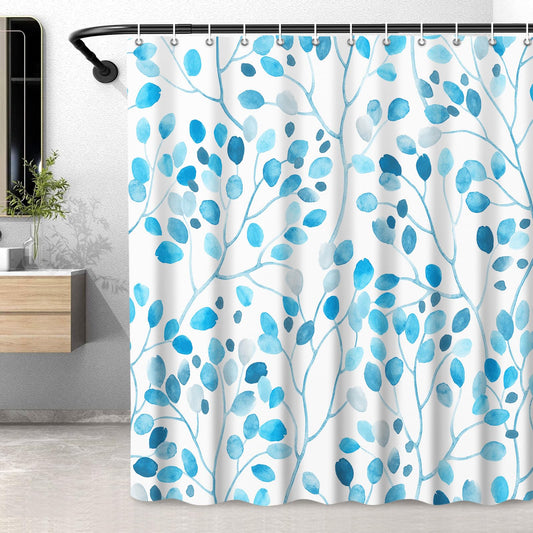 LXBNI Floral Leaf Shower Curtain, Colorful Flower Leaves Boho Polyester Fabric Shower Curtain with Plastic Hooks, Bathroom Decor Machine Washable Curtain 72x72 Inches, Moonlight Blue