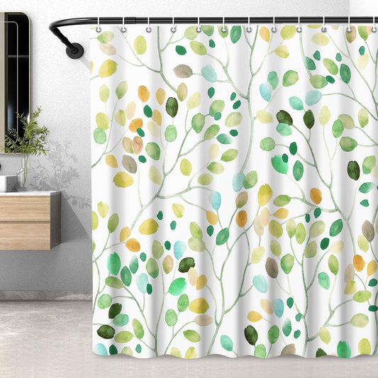 LXBNI Sage Green Shower Curtain, Floral Shower Curtains for Bathroom, Colorful Leaf Polyester Fabric Curtains Home Decoration, Modern Flower Waterproof Bath Curtain with Plastic Hooks, 72x72 Inch