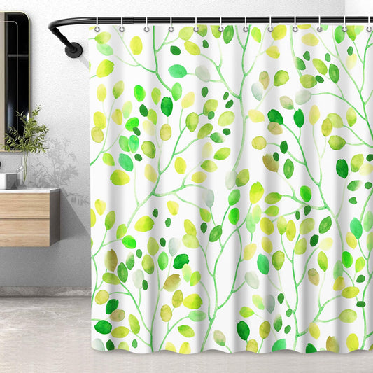 LXBNI Floral Shower Curtain, Colorful Botanical Leaf Bohemian Flower Shower Curtain with Plastic Hooks, Decorative Waterproof Polyester Shower Curtain 72x72 Inches, Emerald Green