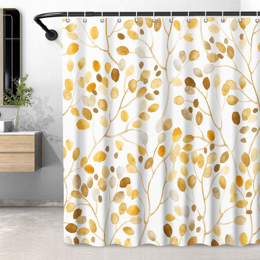 LXBNI Tan Shower Curtains for Bathroom,Boho Watercolor Fall Abstract Plant Flowers Leaves Bath Curtain,Modern Waterproof Shower Curtain with Plastic Hooks,72x72 Inches